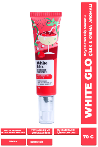White Glo Glutensiz Vegan Diş Macunu Çilek ve Krema Aromalı 70 G - White Glo